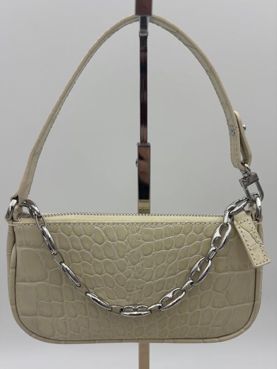 BY FAR Handbags - by FAR Mini Rachel Shoulder Bag Cream Crocodile Embossed Leather Chain Strap